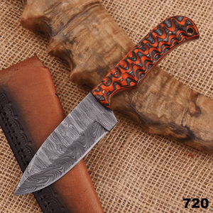 Cuchillo de Caza Artesanal de Acero de Damasco OEM con Mango de Madera Pakka, Hoja Fija Afilada como una Navaja, para Camping, Bushcraft, Supervivencia, Regalo, 3 Años de Garantía - Product Image 1