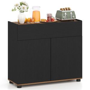Buffet de cuisine en bois noir de 31,5 pouces avec portes à ouverture par pression, rangement pour salle à manger - Product Image 1