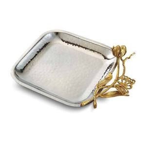 Plateau de service rectangulaire en métal Art Déco avec poignées florales dorées, motif nature morte, ensemble cadeau monopièce - Craft Emporium - Product Image 4