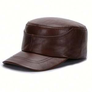Gorra Deportiva Vintage para Hombre, Material de Cuero Vacuno Auténtico, Diseño Plano y Cálido para Otoño e Invierno, Logotipo Personalizado, Estilo Urbano, Tejido Común - Product Image 2