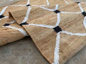 Alfombra Moderna para Pasillo, Tejida a Mano con Diseño Geométrico Natural, de Cáñamo y Yute, Estilo Indio Tradicional, Ecológica, de Pelo Corto y Lavable - Product Image 5