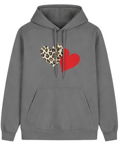 Conjunto de Sudadera con Capucha y Pantalones Deportivos Grises Estampados para Mujer, Sudadera de Forro Polar con Pantalones a Juego, Atuendo Informal de Invierno para la Calle - Product Image 1