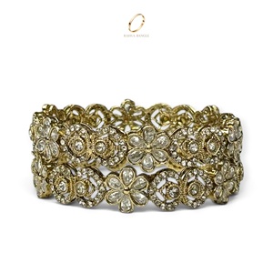 Luxury Flower Stainless Steel <b>Crystal</b> Rhinestone Cubic Zircon Bangles 18K Gold Plated Women's Wedding Fashion Jewelry Wholesale - Product Image 4