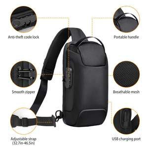 Sac à bandoulière tactique imperméable antivol pour homme avec port de chargement USB, sac à dos messager - Product Image 2