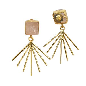Pendientes Geométricos Chapados en Oro con Piedra Natural, Diseño Boho Chic, Joyería de Moda para Mujer - Product Image 3