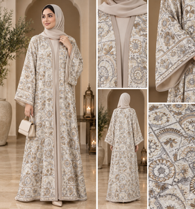 Base en coton naturel tricoté, brodé, motif mandala circulaire à sequins, pour veste ethnique femme, lehenga de mariée, abaya - Product Image 4