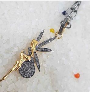 Colgante Golden Dreamer Druzy de Plata de Ley 925 con Diamantes Naturales Engastados, Chapado en Rodio Negro Vintage, Joyería de 40x15MM - Product Image 2