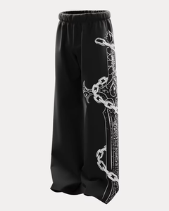 Pantalones Anchos Negros para Hombre, Cintura Elástica, Estampado Digital, Estilo Urbano, Tejido de Punto Transpirable de Peso Medio - Product Image 2