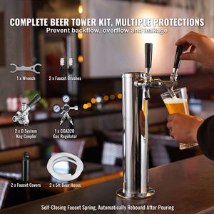 Kit de Torre Dispensadora de Cerveza de Acero Inoxidable con Doble Grifo, Regulador CGA320 y Manómetro Doble para Fiestas - Product Image 2
