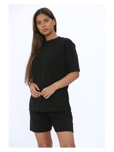 Ensemble de salon en tricot 2 pièces pour femmes, couleur unie orange, col à trois quarts, shorts, tenue décontractée d'été, 100% coton, séchage rapide - Product Image 6