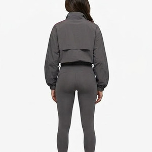Conjunto de yoga de dos piezas para mujer, chaqueta corta y leggings de cintura alta, ropa deportiva con bloques de color, conjunto informal para estar en casa - Product Image 2