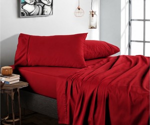400 Thread Count <b>King</b> <b>Size</b> 4 Piece Bed <b>Sheet</b> Set Luxury Solid Red 100% Cotton Bedding Set Soft Breathable Durable Hotel Quality - Product Image 1