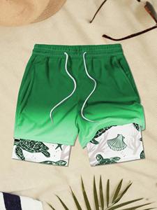 Shorts de baño de doble capa con estampado floral para hombre, shorts de playa de secado rápido, tejido ligero y transpirable, cintura elástica con cordón, ropa para piscina - Product Image 6