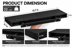 Ensemble de 4 étagères murales flottantes noires, présentoir en bois moderne avec supports en acier cachés - Product Image 2