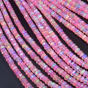 Pink Welo Ethiopian Opal Gemstone 3.5-6mm Natural Full Flash High Grade Color <b>Play</b> Faceted <b>Center</b> Drill Rondelle Beads 16" - Product Image 1
