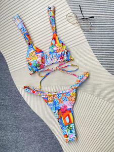 Women Solid Bikini Set Sexy Scoop Neck Two Piece Swimsuit Underwire Removable Padded <b>Thongs</b> Bottom Adjustable Beachwear Front - Product Image 5