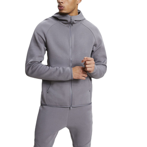 Men Gray Full <b>Zip</b> <b>Hooded</b> Tracksuit Breathable cotton Casual Style Regular Fit Solid Color Side Pockets Autumn Wear - Product Image 2