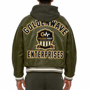 Chaqueta Bomber Varsity de Cuero de Alta Calidad, Fabricada por Goldenwave, con Diseño de Parche Bordado Personalizado, Estilo Urbano - Product Image 4