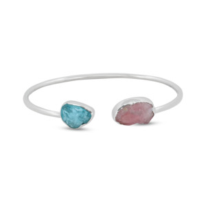 Premium 925 Sterling Silver High Finish Trendy Adjustable Twister <b>Bracelet</b> Bezel Setting Rose Quartz Paraiba Apatite Rough Gift - Product Image 1