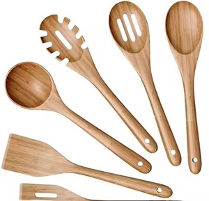 Très populaire, ensemble de 3 ustensiles en bois à long manche, motifs de bois assortis, cuillères à soupe et à mélanger pour la cuisine et les marmites profondes - Product Image 4
