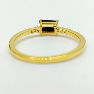 Black Onyx Ring Emerald Cut Black Onyx Dainty Stacking Ring 925 Sterling Silver 14K <b>Gold</b> Plated Minimalist Ring - Product Image 2
