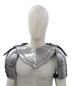 Conjunto de Armadura Medieval de Gorgeta y Pauldron de Acero Suave Plateado para Cuello y Hombros de Caballero, para Disfraces de Recreación Histórica - Product Image 3