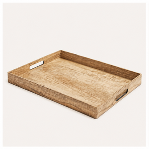 Premium Rectangular Wooden Serving <b>Tray</b> With Integrated Handles Durable Rustic Wood Finish For Coffee Table Ottoman & <b>Breakfast</b> - Product Image 3