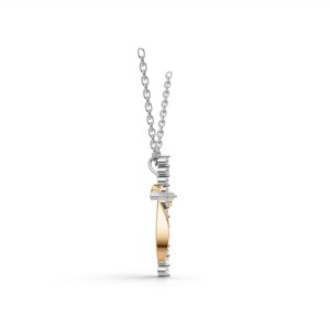 จี้สร้อยคอรูปกางเขนประดับเพชรแล็บโกรว์ 18K ทองคำแท้ พร้อมริบบิ้นสองสี ชุบโรเดียม ได้รับการรับรองจาก IGI เครื่องประดับคุณภาพสูง - Product Image 2