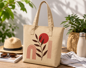 300gsm Khaki <b>Canvas</b> <b>Tote</b> Bag Zipper Closure Cotton Shopping Bag 20x18x3 Custom Logo Eco Friendly Reusable Large Polyester Lining - Product Image 5