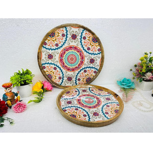 Plateau de service rond fait main os en bois de haute qualité avec incrustation de nacre pour la décoration intérieure utilisation d'hôtel plateau de service de nourriture élégant - Product Image 2