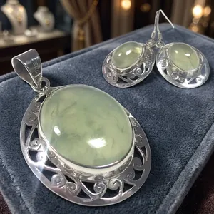 Ensemble de boucles d'oreilles pendantes en argent sterling 925 avec pierre précieuse préhnite, serti clos classique, pour un usage quotidien, bijoux unisexes - Product Image 5