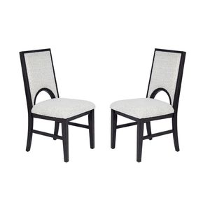 Set di 2 Sedie da Pranzo in Tessuto Bianco, Seduta e Schienale Imbottiti Confortevoli con Intaglio Arcuato Unico, Texture Morbida - Product Image 6