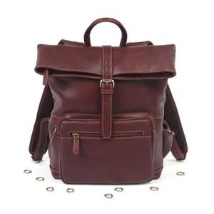 Rugged Leather <b>Roll</b> Top <b>Backpack</b> Crazy Horse Cowhide Travel Bag Mens Retro Laptop Rucksack Outdoor Gear LTBP-0021 - Product Image 3