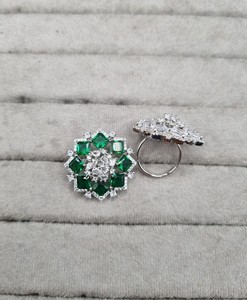 Elegant Starburst Floral Green Stone <b>Ring</b> Sparkling CZ Diamond Micro Pave American Diamond <b>Adjustable</b> Cocktail <b>Ring</b> Wholesale - Product Image 2