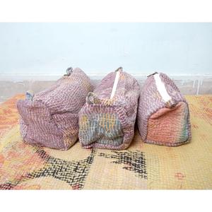 Indian Kantha patchwork Cotton Cosmetic Bag Set with Tassel Zipper Closure Vintage Style-Women's Travel Makeup Pouch - Product Image 2