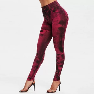 Leggings en jean imprimé taille haute pour femme, longueur cheville, décontractés, extensibles, bleu, en Spandex et Polyester, respirants, style automne - Product Image 3