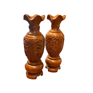 Par de Jarrones de Madera de Palisandro Tallados a Mano de 38 cm, Jarrones Florales Eclécticos para Regalo de Felicitación, Tam Viet Da Nang - Product Image 2