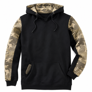 Sweat-shirt de chasse noir avec manches camouflage |   Sweat-shirt épais à capuche avec logo personnalisé - Product Image 1