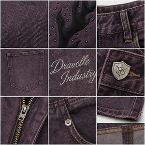 Mauve Y2K Flame Rhinestone Jorts Men Baggy Denim Streetwear Shorts with <b>Applique</b> Embellishment Low MOQ Wholesale - Product Image 5