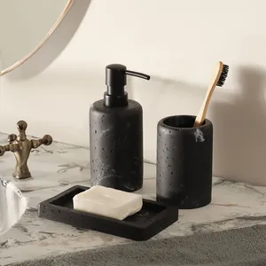 Most Trending Natural Black Marble Stone Luxury Eco-Friendly Bathroom Wash <b>Set</b> Including <b>Soap</b> Dispenser Tray Brush Holder <b>Soap</b> - Product Image 1