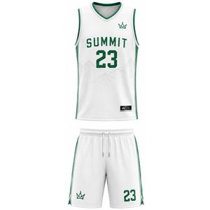 Conjunto de Camiseta de Baloncesto Summit para Hombre, Cuello en V, Sin Mangas, Corte Regular, Sublimada, Absorbe la Humedad, Ajuste Atlético, Blanco y Verde 23 - Product Image 1