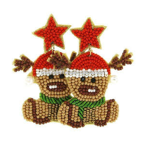 Pendientes festivos unisex hechos a mano estilo bohemio con imitación de Santa, joyería colgante navideña, accesorio llamativo de cuentas de semillas, regalo floral - Product Image 2