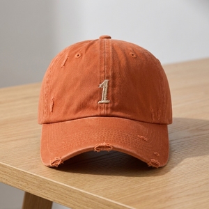 Gorra de Béisbol Naranja Desgastada para Hombre, con Logotipo Bordado, de Algodón Lavado, Estilo Dad Hat, Ajustable, Moda Urbana - Product Image 3