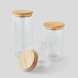 Pot en verre avec couvercle en bois naturel, récipient de stockage alimentaire réutilisable, organisateur de garde-manger, pot de rangement pour bonbons, café, thé, épices - Product Image 4