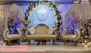 Grand Indian Wedding Stage <b>Sofa</b> Set White <b>Gold</b> Classy Chairs for Bride Groom Event Party SuppliesUK - Product Image 3