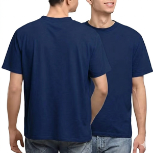 Camiseta Azul Marino Sólida para Hombre, con Logotipo Personalizado, Cuello Redondo, Poliéster Premium, Camiseta Lisa, Cómoda, Informal, de Manga Corta, Ropa Urbana de Verano - Product Image 1