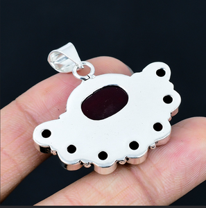 Pendentif demi-fleur classique en grenat naturel, plaqué argent, collier floral, breloque pour femme, bijoux de mariage et de fiançailles - Product Image 3