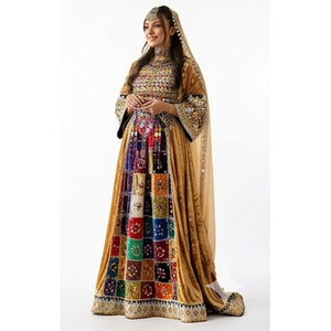 Vestido Tradicional Afgano Kuchi de Chifón Largo hasta el Suelo, Estampado Digital Étnico Vintage, Hecho a Mano, Lavable, Vestido Cultural Afgano - Product Image 5