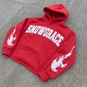 Sudadera con Capucha Roja Snowgrace, Oversize, de Forro Polar, Informal, Unisex, para Invierno, con Diseño de Llamas Estampadas - Product Image 5