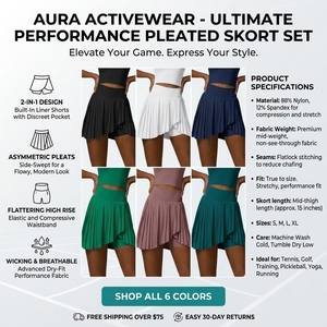 Women's Lavender <b>Pleated</b> Sport <b>Skirt</b> With Elastic Waist And Built-In Shorts Breathable Woven Fabric Solid Color Golf Clothing - Product Image 6